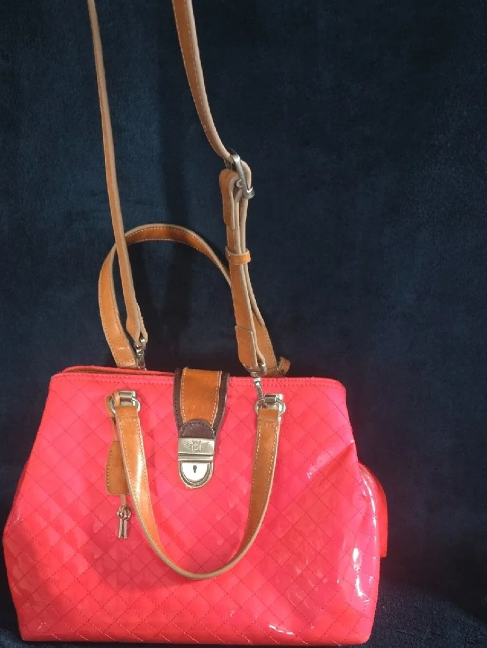 CONSUELA Rare Vintage Patent Pink Scream Candy Crush Quilted Tote *Discontinued*